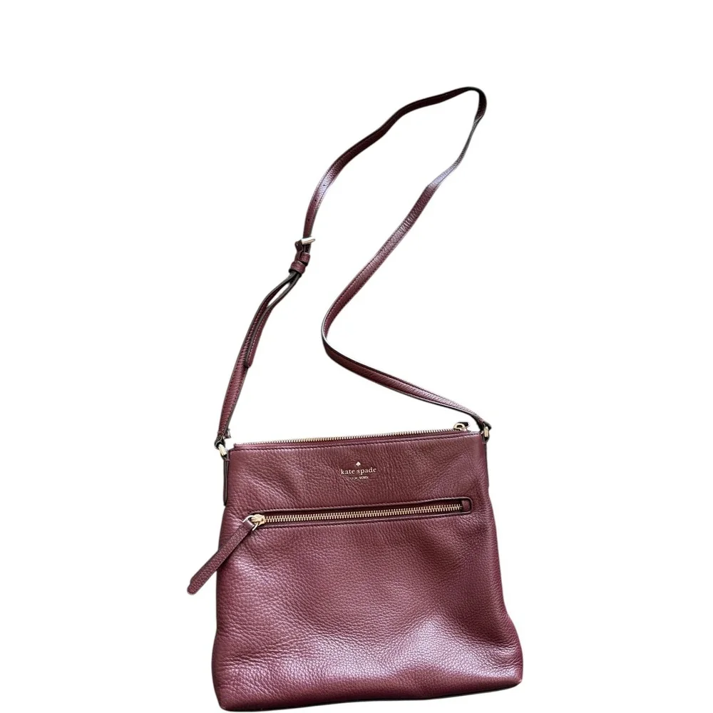 Kate Spade New York Pebbled Jackson Zip Top Leather Crossbody Bag Burgundy‎ Wine